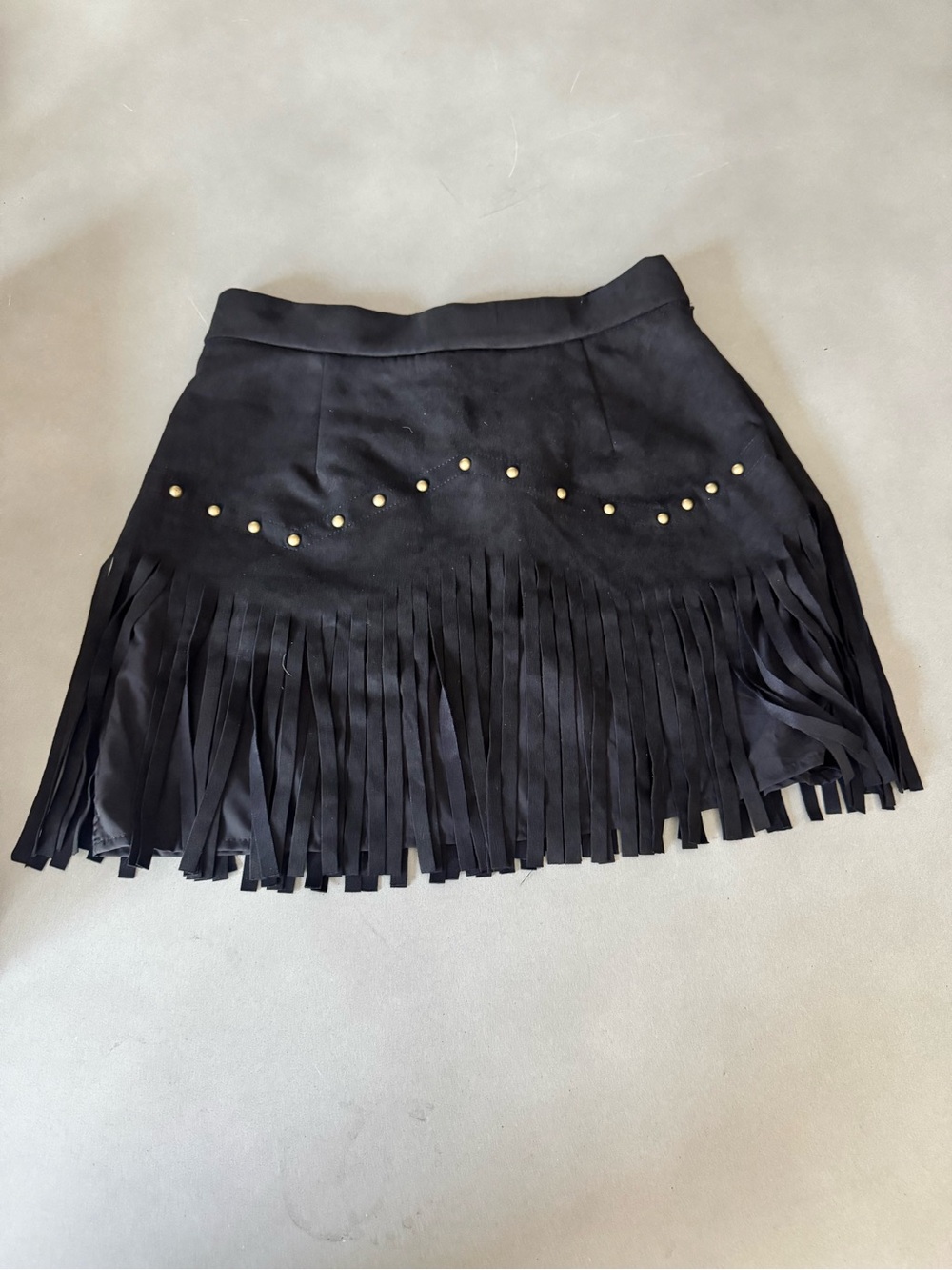 SHEIN Black Mini Skirt with Fringe and Gold Studs